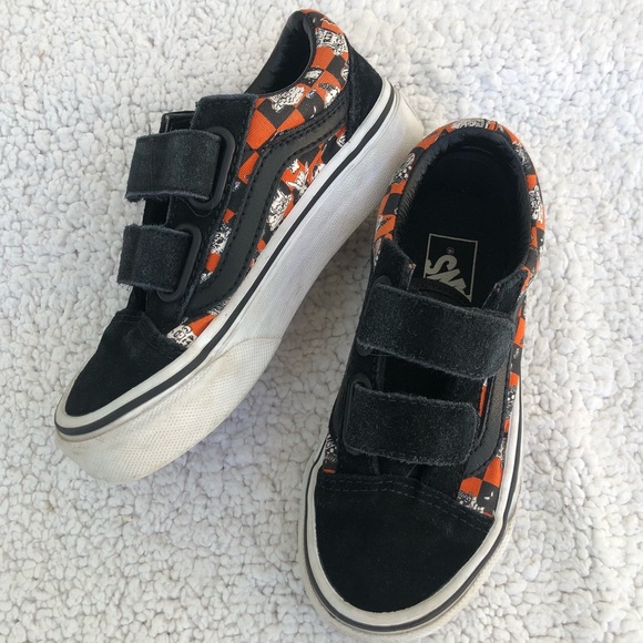 Vans sneakers Halloween checkerboard kids size 10.5 bats/zombie spooky Velcro - Picture 1 of 10